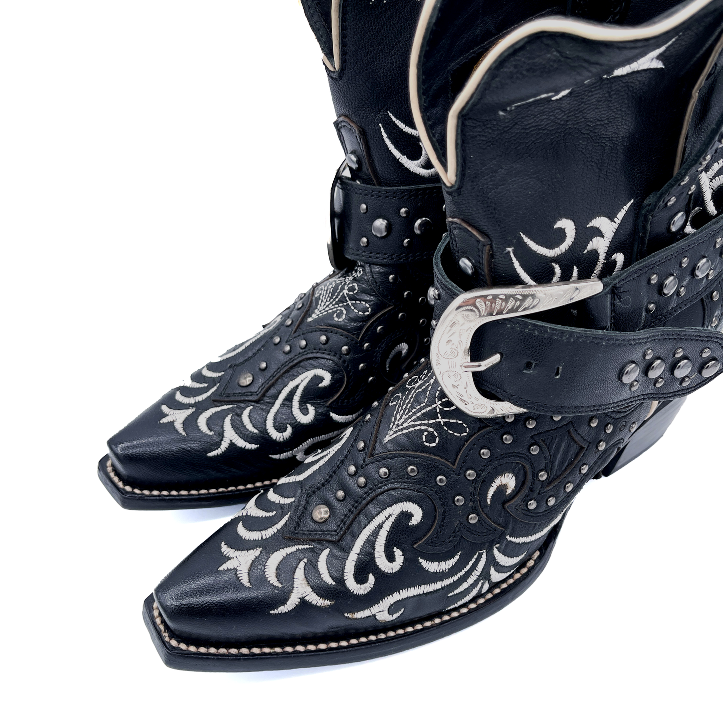 JB Dillion Women's Leather Black Cowboy Ankle Boots, 5 UK