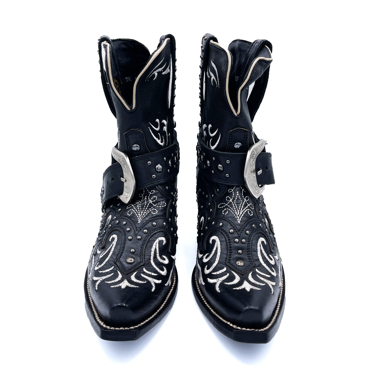 JB Dillion Women's Leather Black Cowboy Ankle Boots, 5 UK