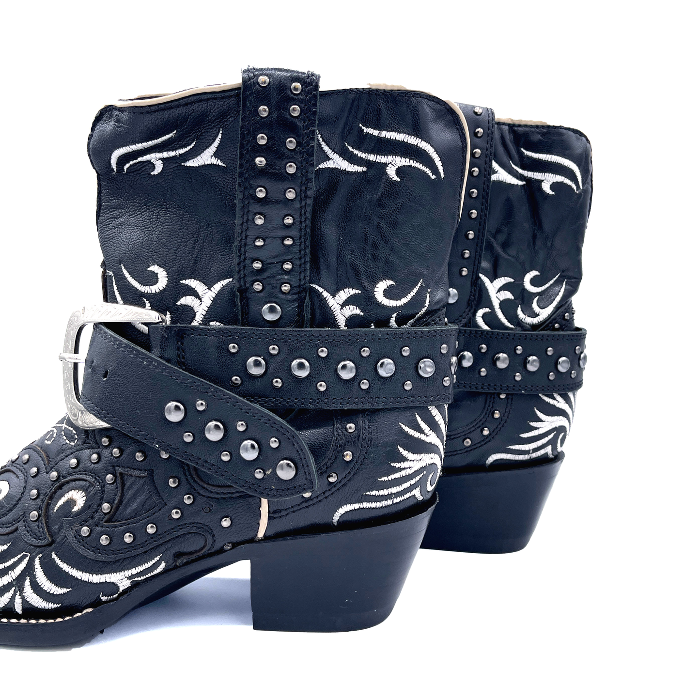 JB Dillion Women's Leather Black Cowboy Ankle Boots, 5 UK