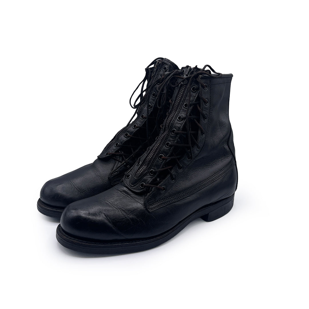Vintage Men's Black Leather Combat Boots, 7.5 UK