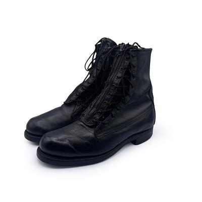 Vintage Men's Black Leather Combat Boots, 7.5 UK
