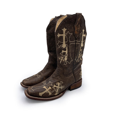 Circle G Women's Brown Distressed Leather Cowboy Boots, 5.5 UK