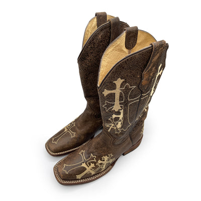 Circle G Women's Brown Distressed Leather Cowboy Boots, 5.5 UK