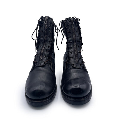 Vintage Men's Black Leather Combat Boots, 7.5 UK