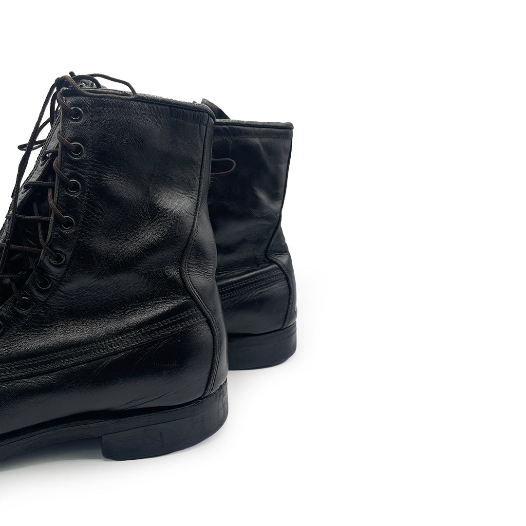 Vintage Men's Black Leather Combat Boots, 7.5 UK