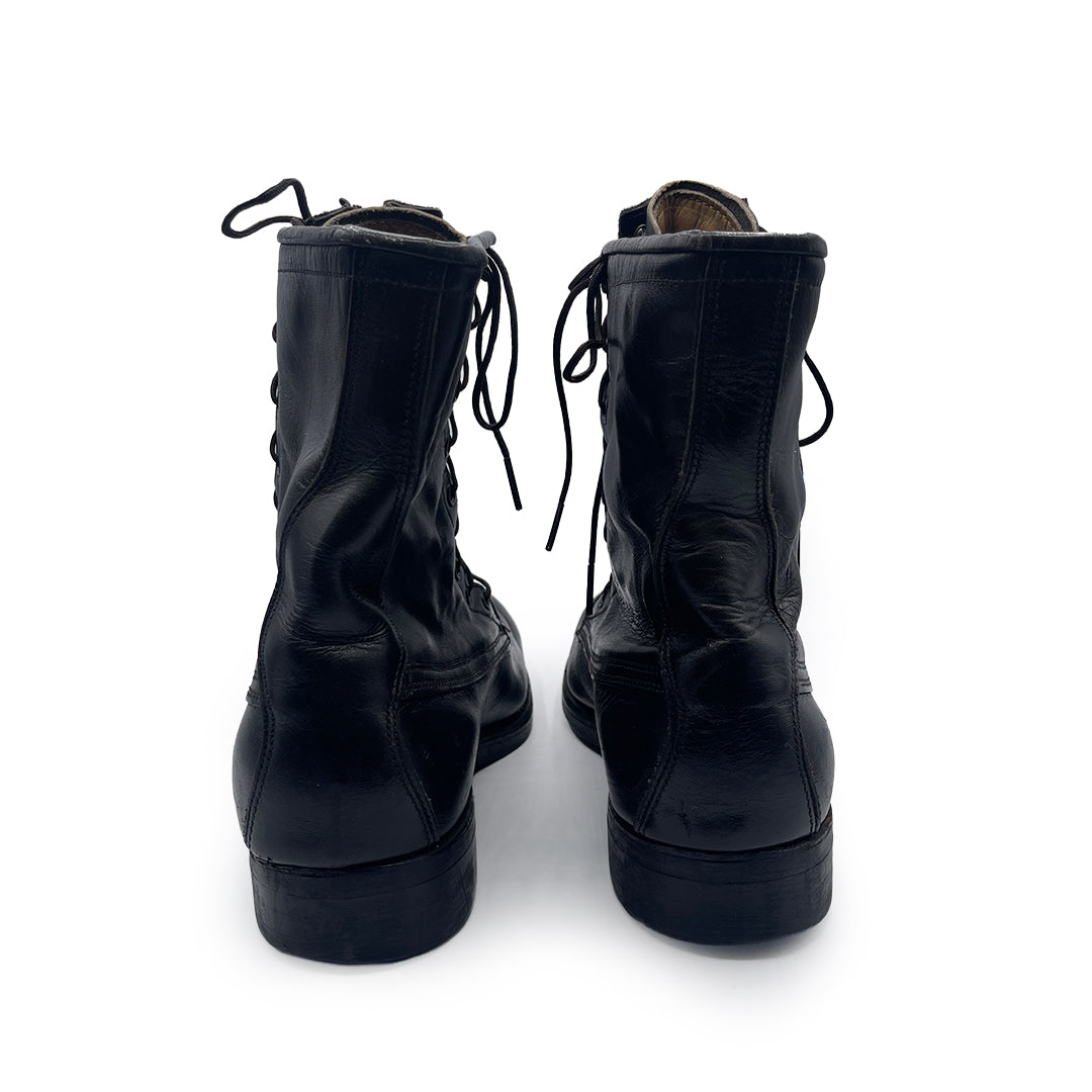 Vintage Men's Black Leather Combat Boots, 7.5 UK