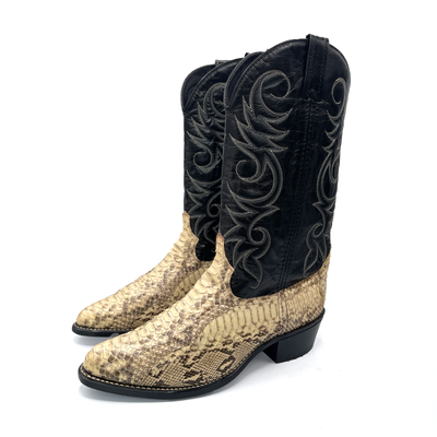 Vintage Men's Black Leather Cowboy Boots, 8.5 UK