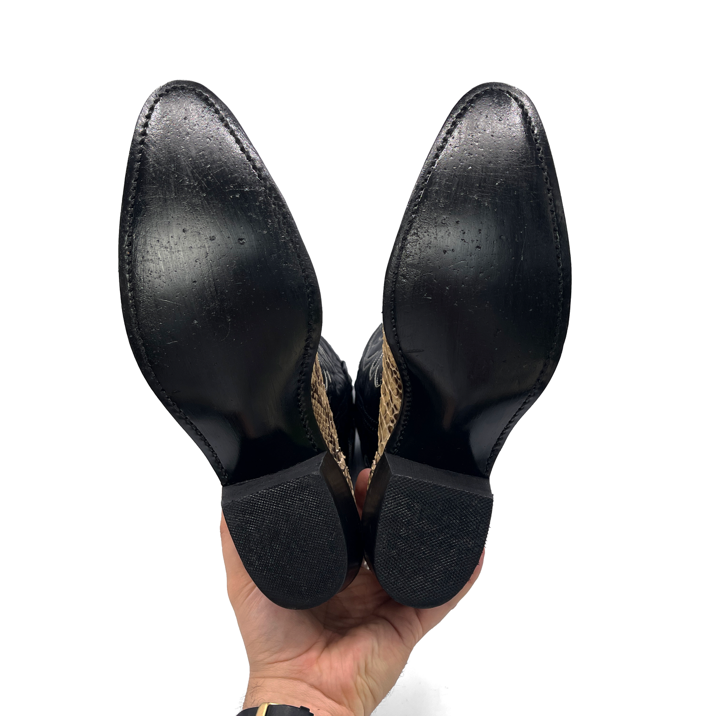 Vintage Men's Black Leather Cowboy Boots, 8.5 UK