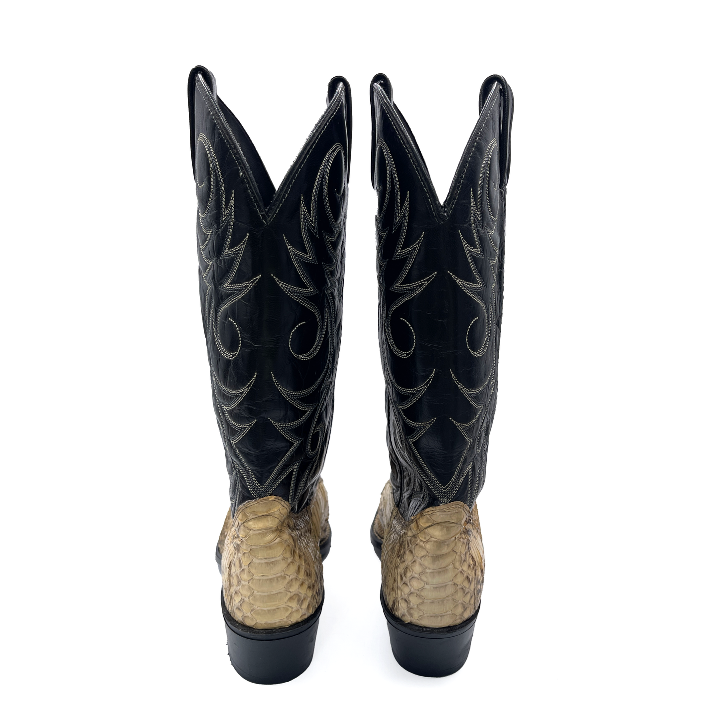 Vintage Men's Black Leather Cowboy Boots, 8.5 UK