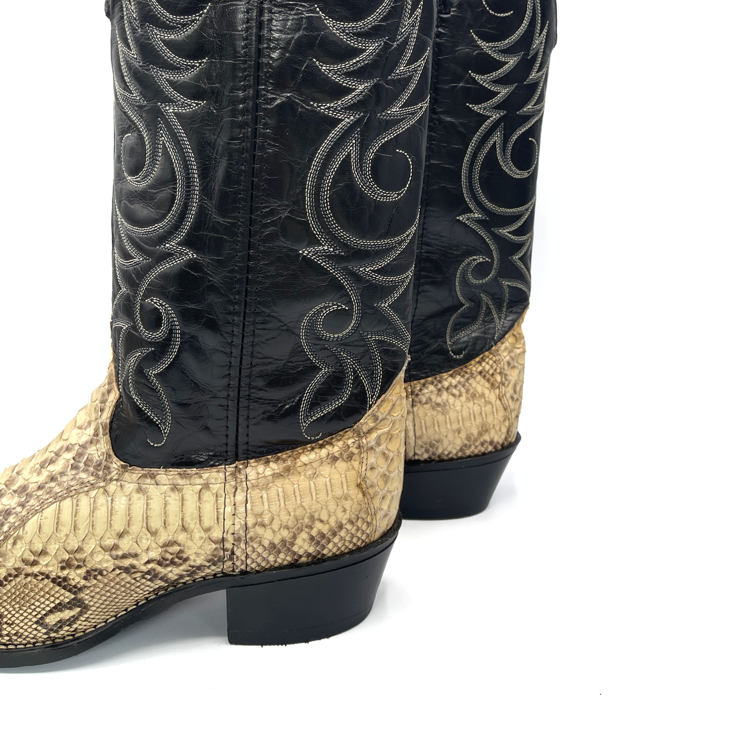 Vintage Men's Black Leather Cowboy Boots, 8.5 UK