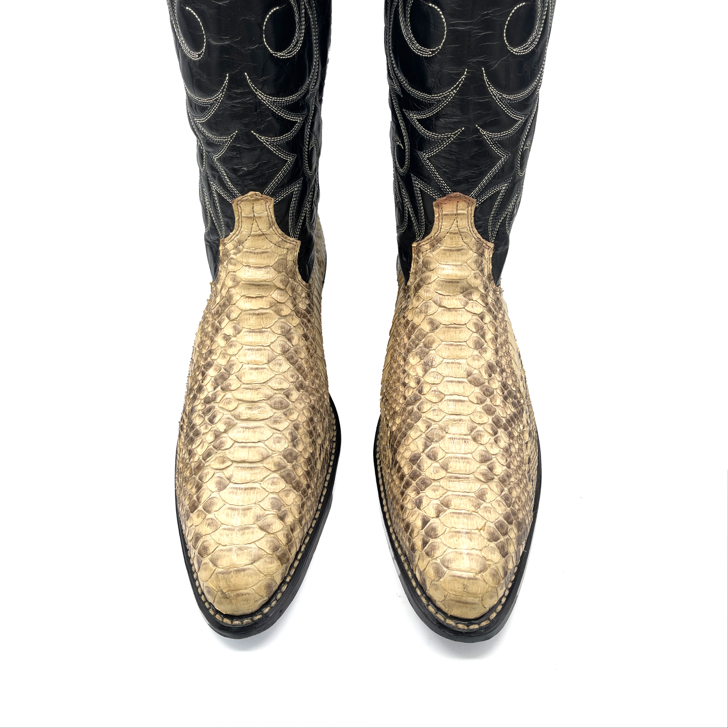 Vintage Men's Black Leather Cowboy Boots, 8.5 UK