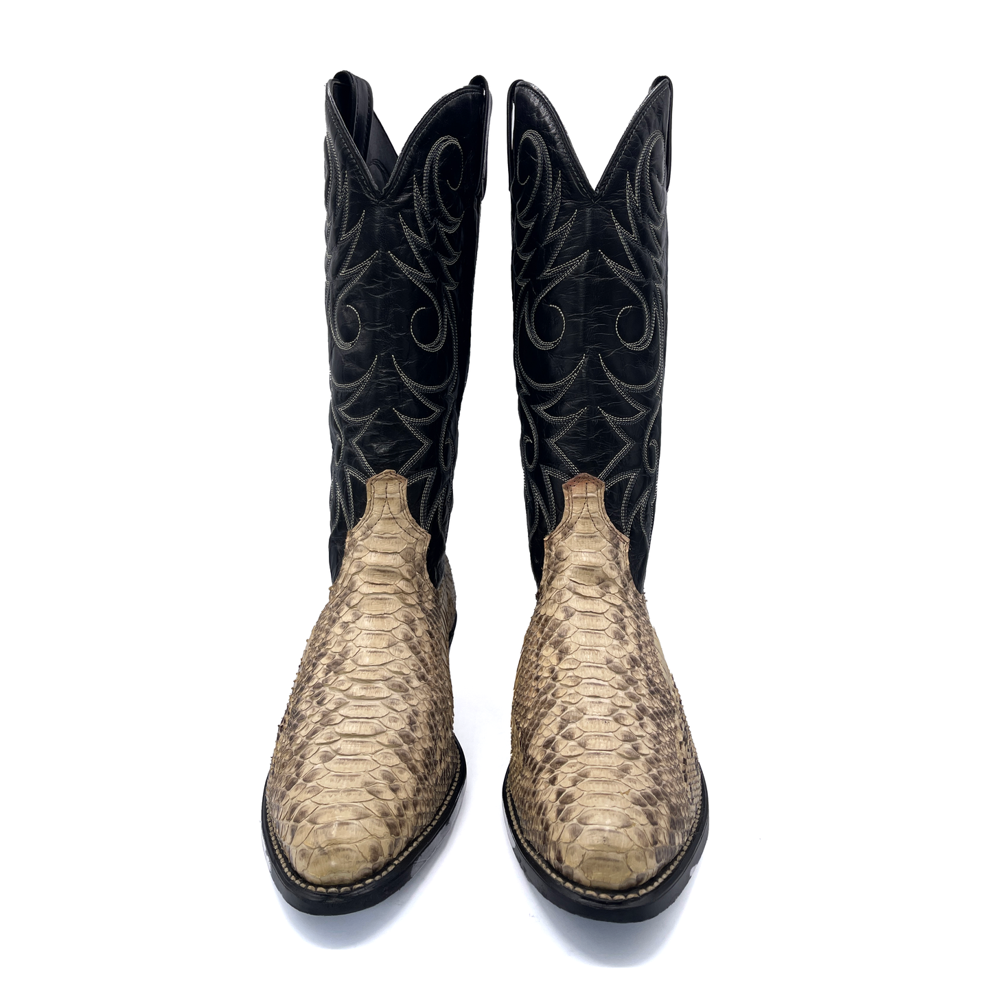 Vintage Men's Black Leather Cowboy Boots, 8.5 UK