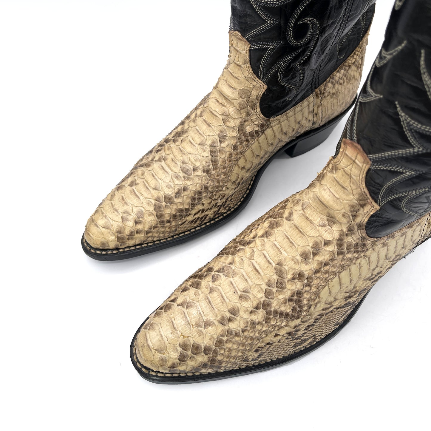 Vintage Men's Black Leather Cowboy Boots, 8.5 UK