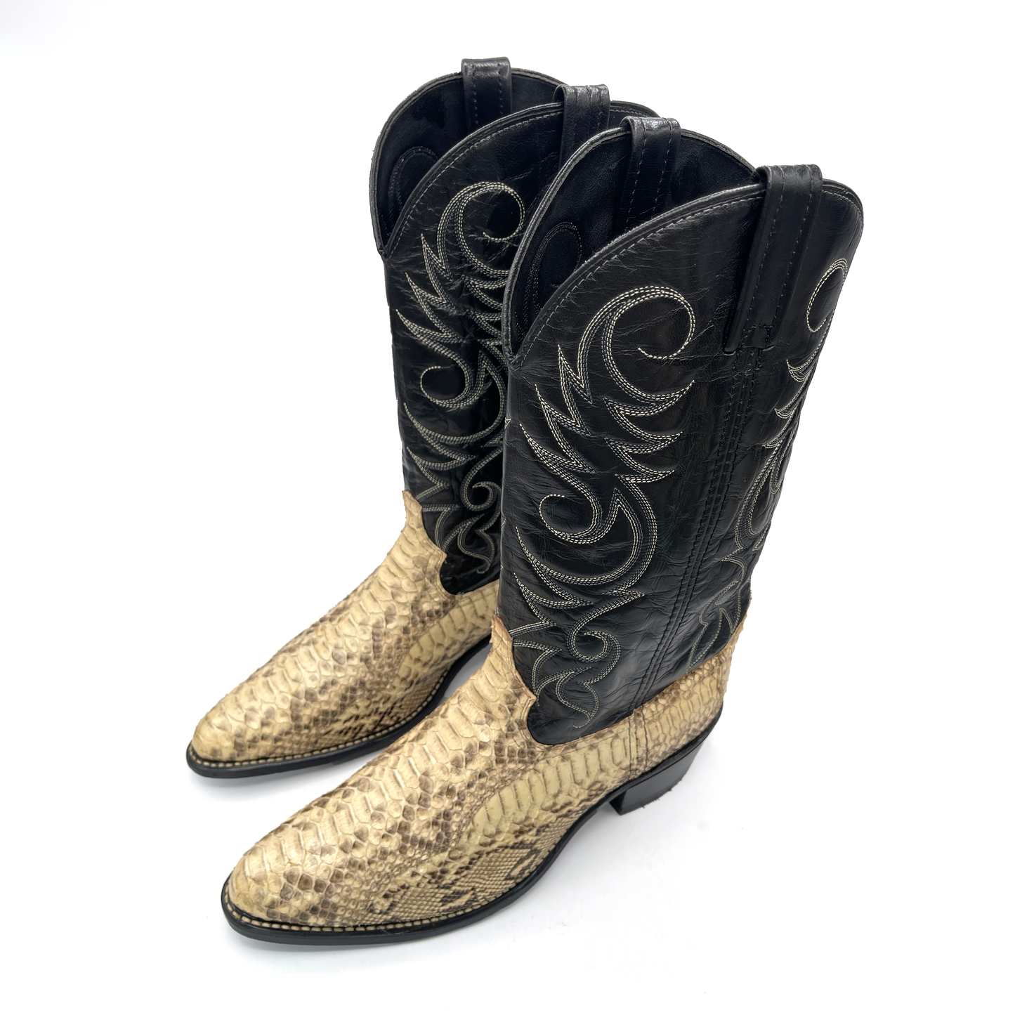 Vintage Men's Black Leather Cowboy Boots, 8.5 UK