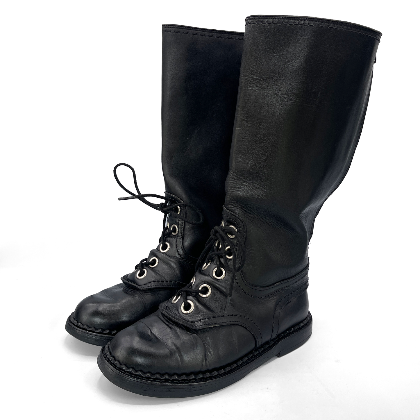 Dirk Bikkembergs Vintage Black Leather Combat Boots, 7.5 UK