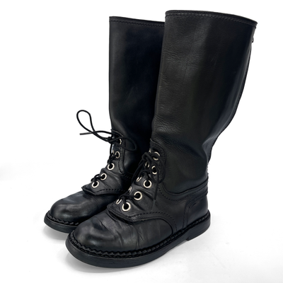 Dirk Bikkembergs Vintage Black Leather Combat Boots, 7.5 UK