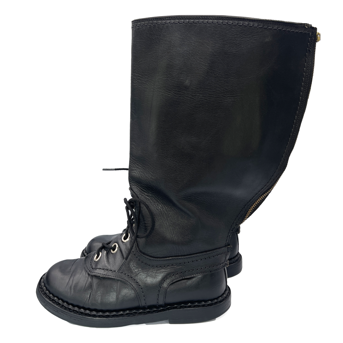 Dirk Bikkembergs Vintage Black Leather Combat Boots, 7.5 UK