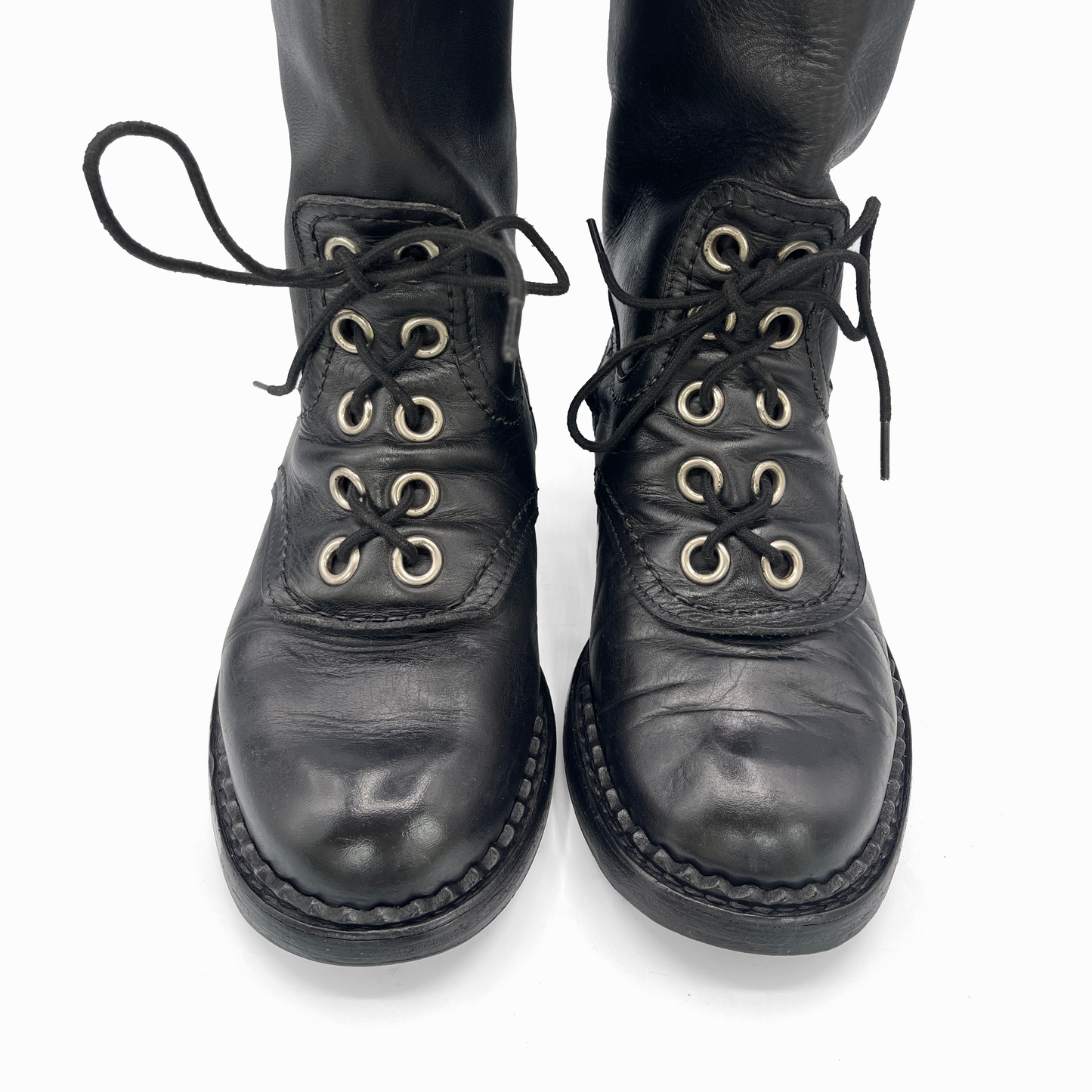 Dirk Bikkembergs Vintage Black Leather Combat Boots, 7.5 UK