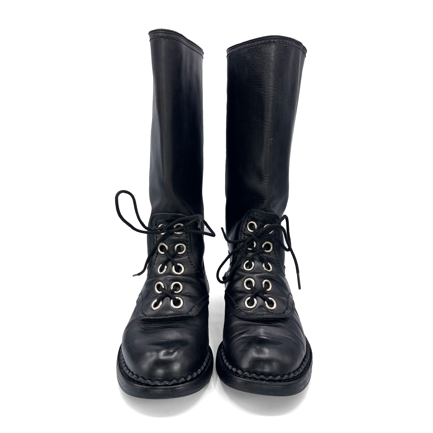 Dirk Bikkembergs Vintage Black Leather Combat Boots, 7.5 UK