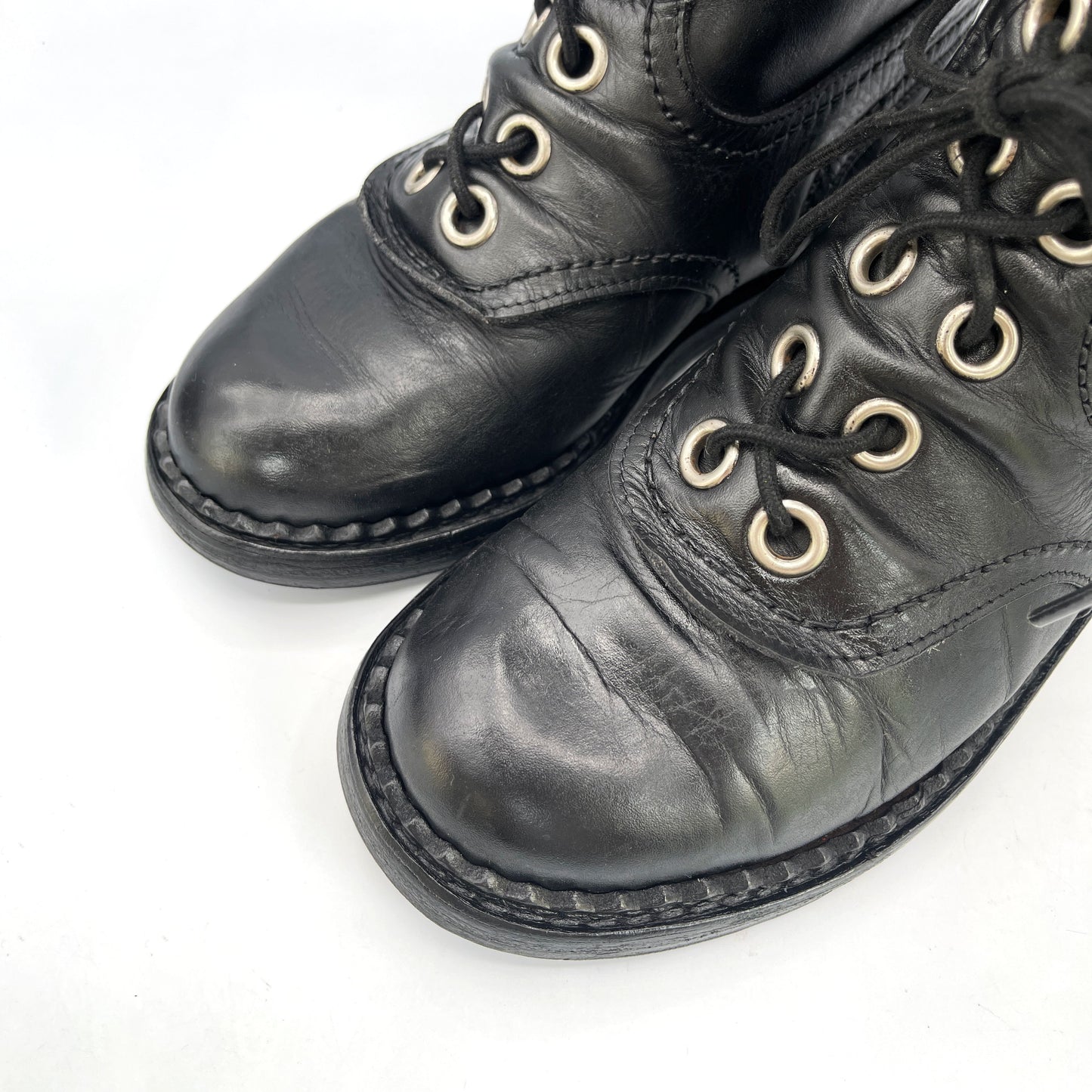 Dirk Bikkembergs Vintage Black Leather Combat Boots, 7.5 UK