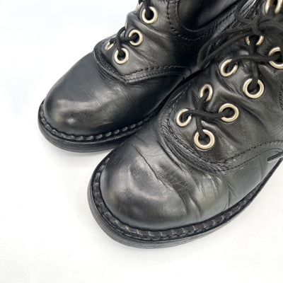 Dirk Bikkembergs Vintage Black Leather Combat Boots, 7.5 UK