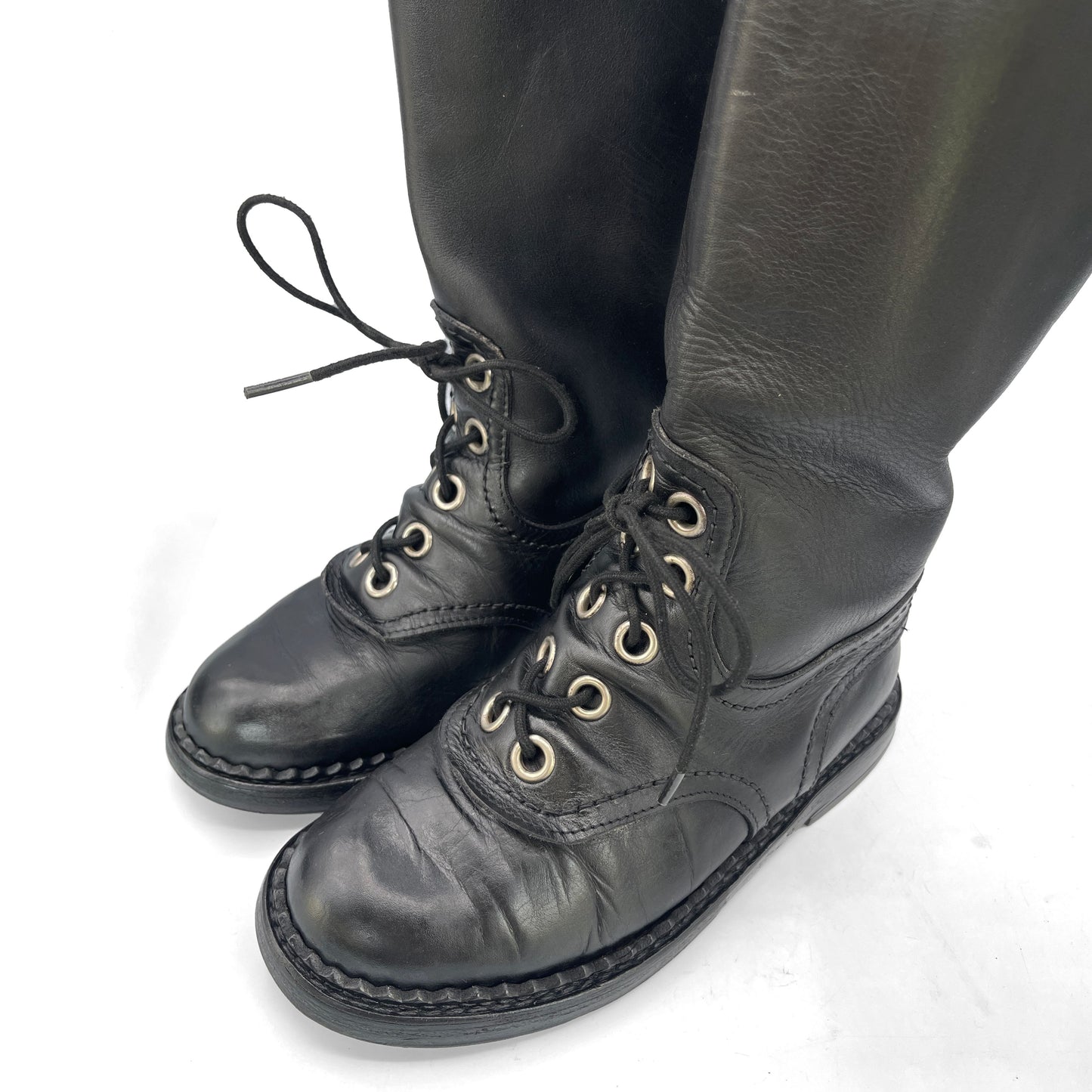 Dirk Bikkembergs Vintage Black Leather Combat Boots, 7.5 UK