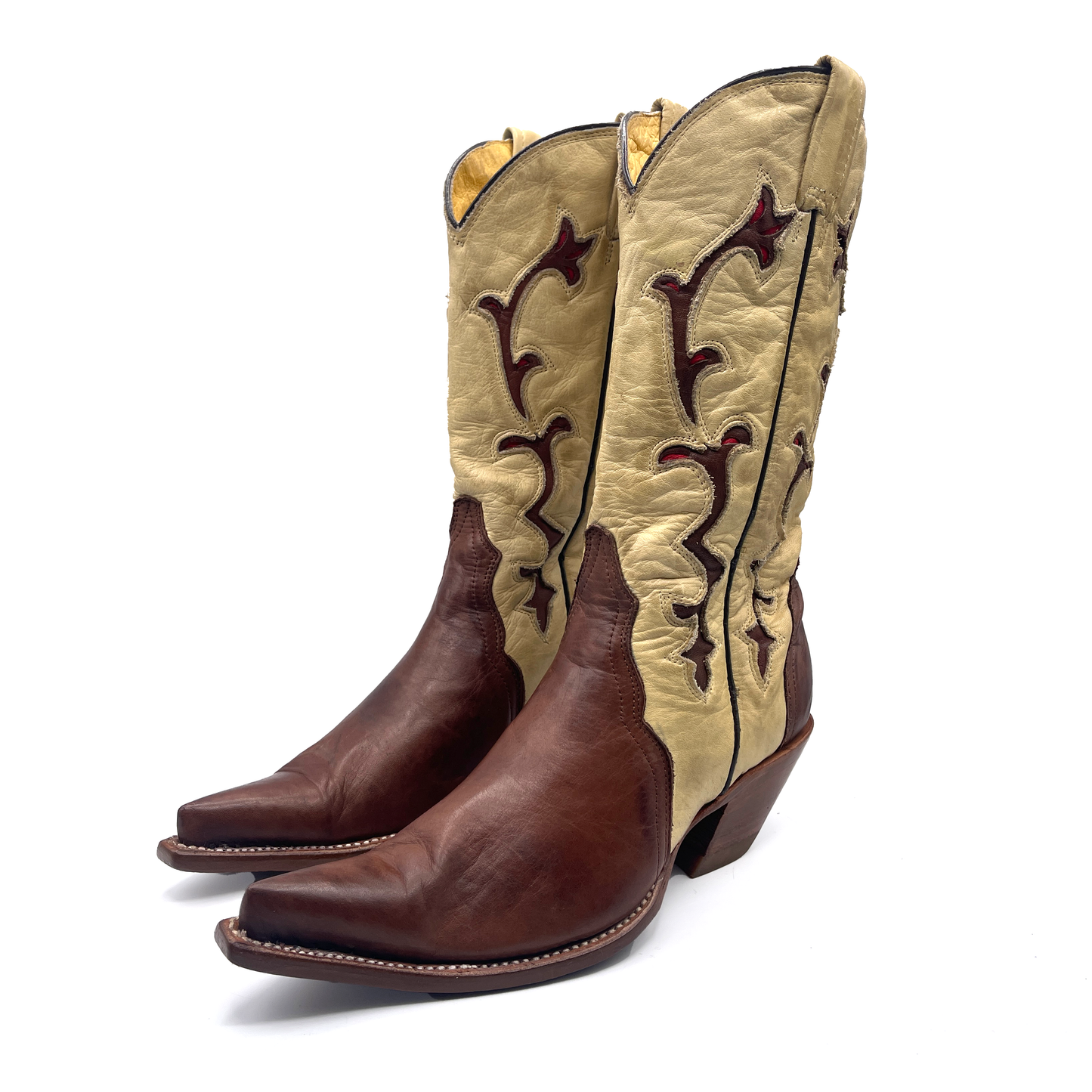 Mezcalero Women's Cream and Brown Cowboy Boots, 4 UK
