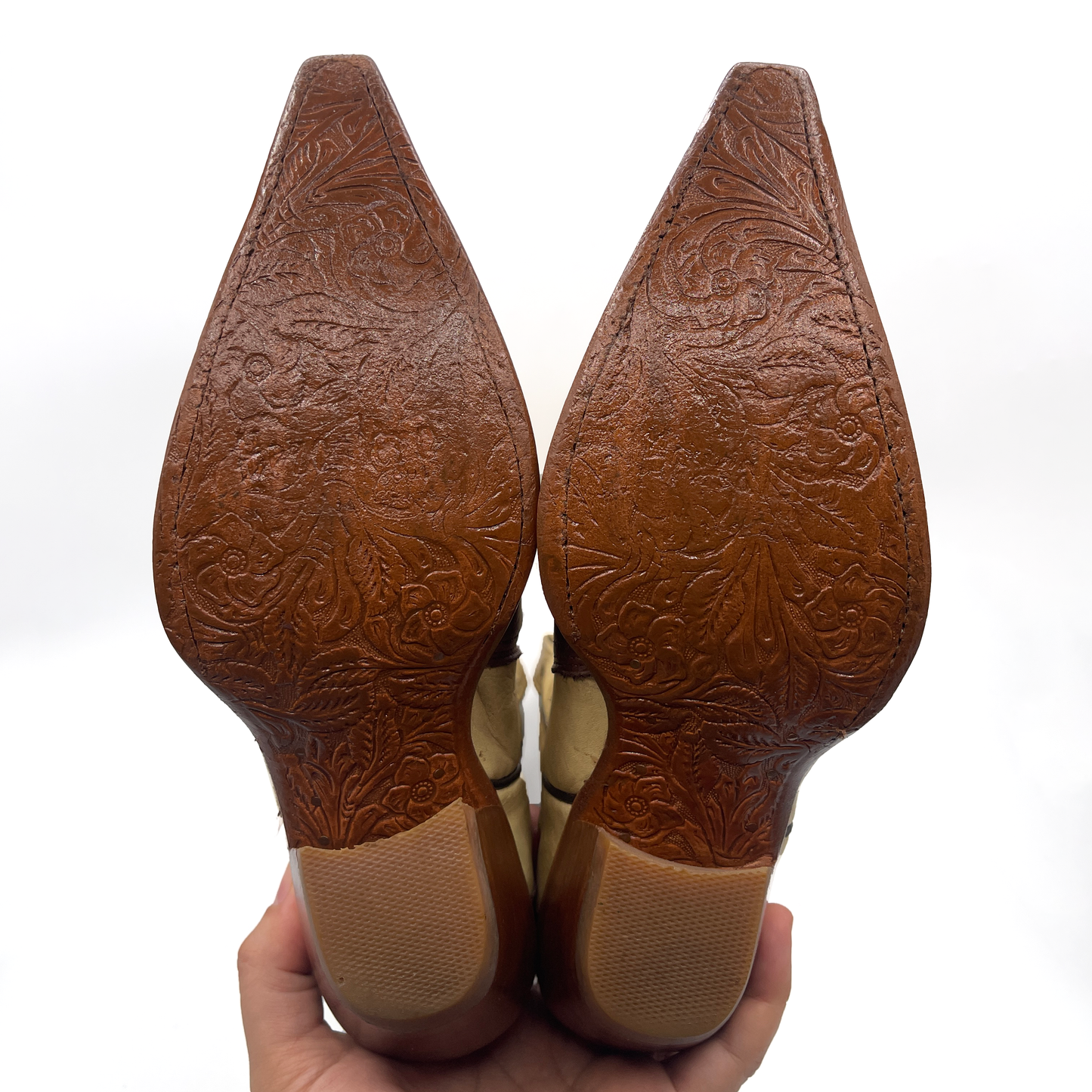 Mezcalero Women's Cream and Brown Cowboy Boots, 4 UK
