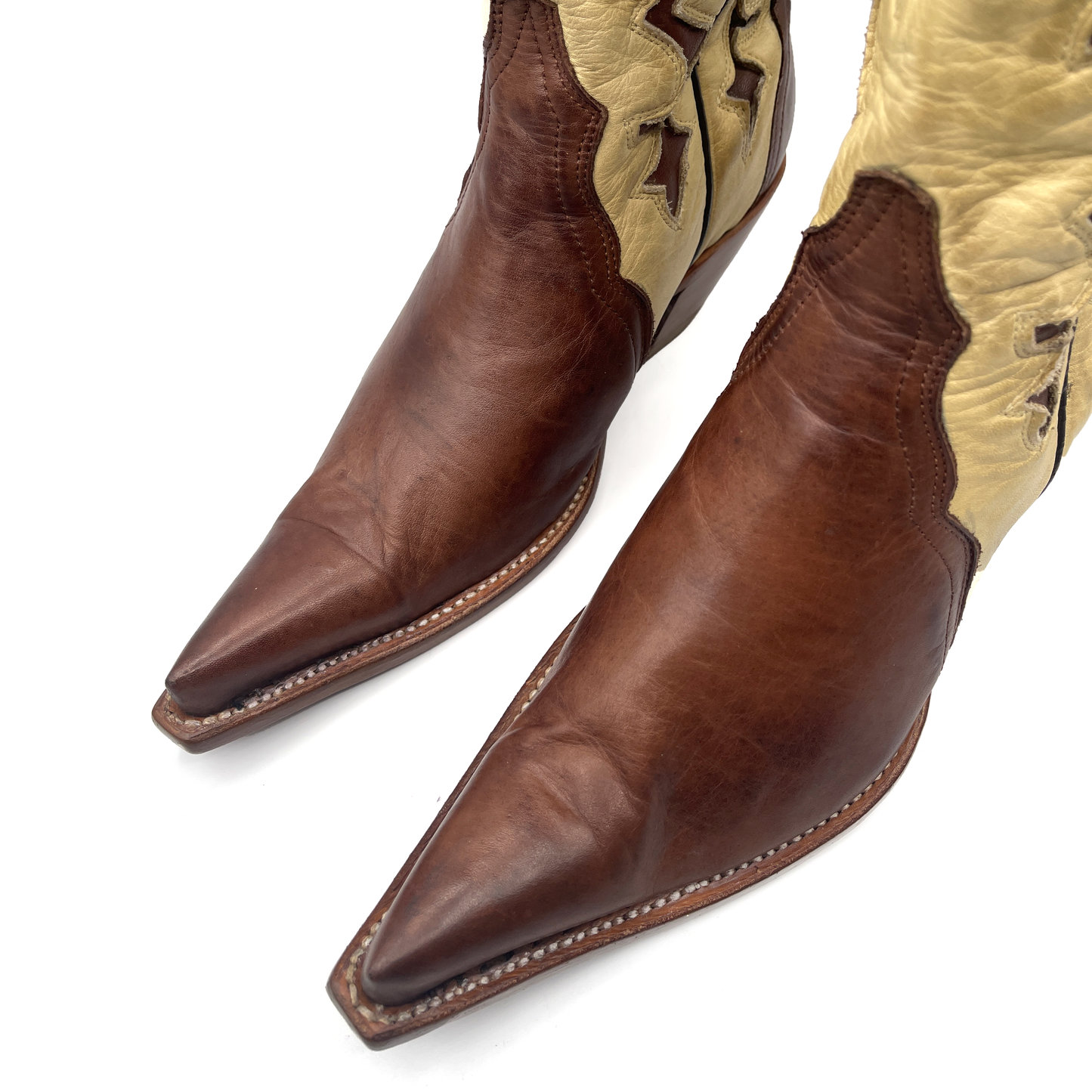 Mezcalero Women's Cream and Brown Cowboy Boots, 4 UK