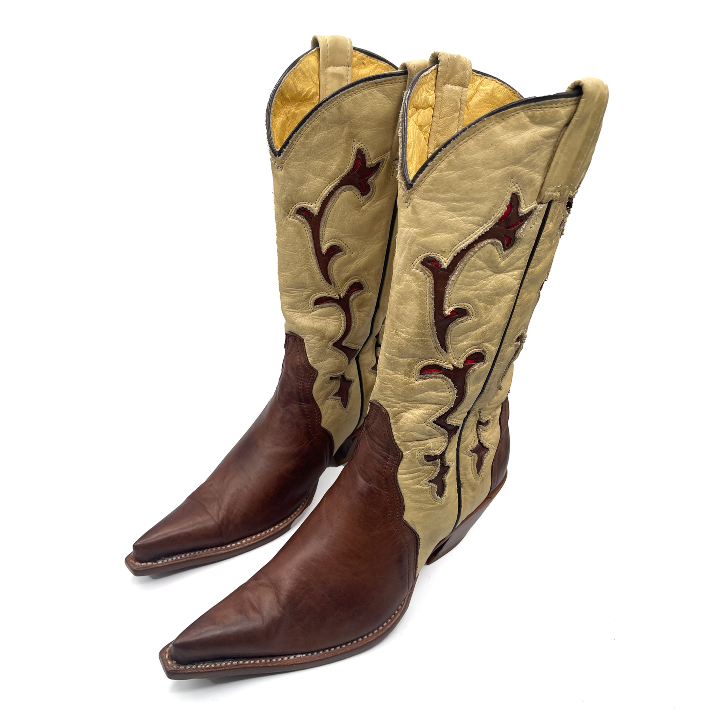 Mezcalero Women's Cream and Brown Cowboy Boots, 4 UK