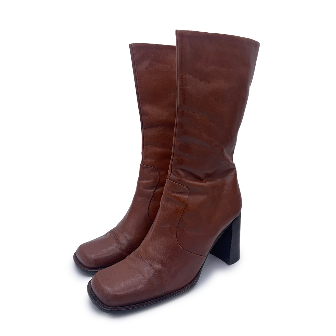 Charles David Women's Brown Leather Square Toe Boots, 5 UK