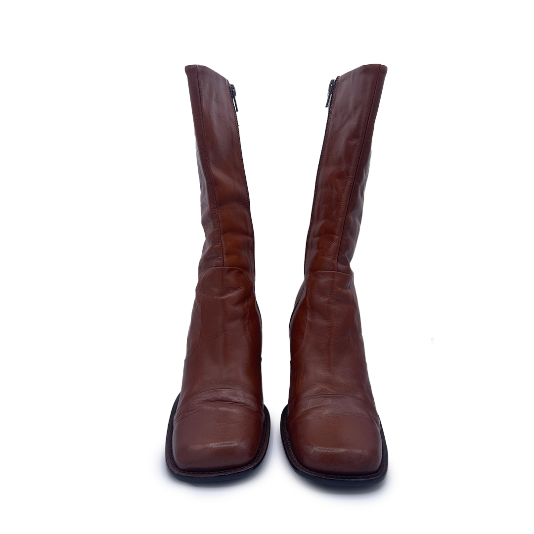 Charles David Women's Brown Leather Square Toe Boots, 5 UK