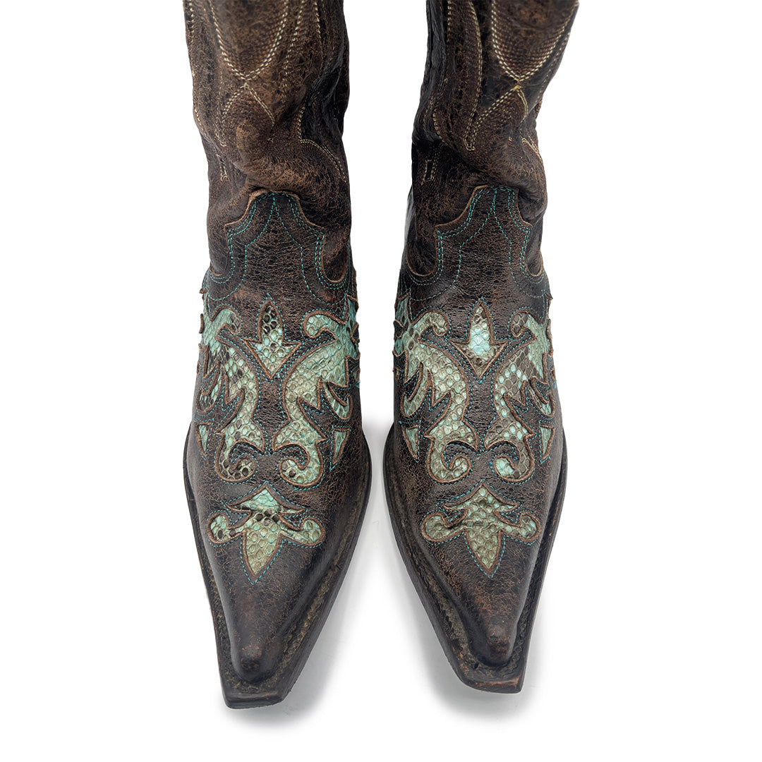 Stetson Vintage Women's Brown Leather Cowboy Boots, 4.5 UK